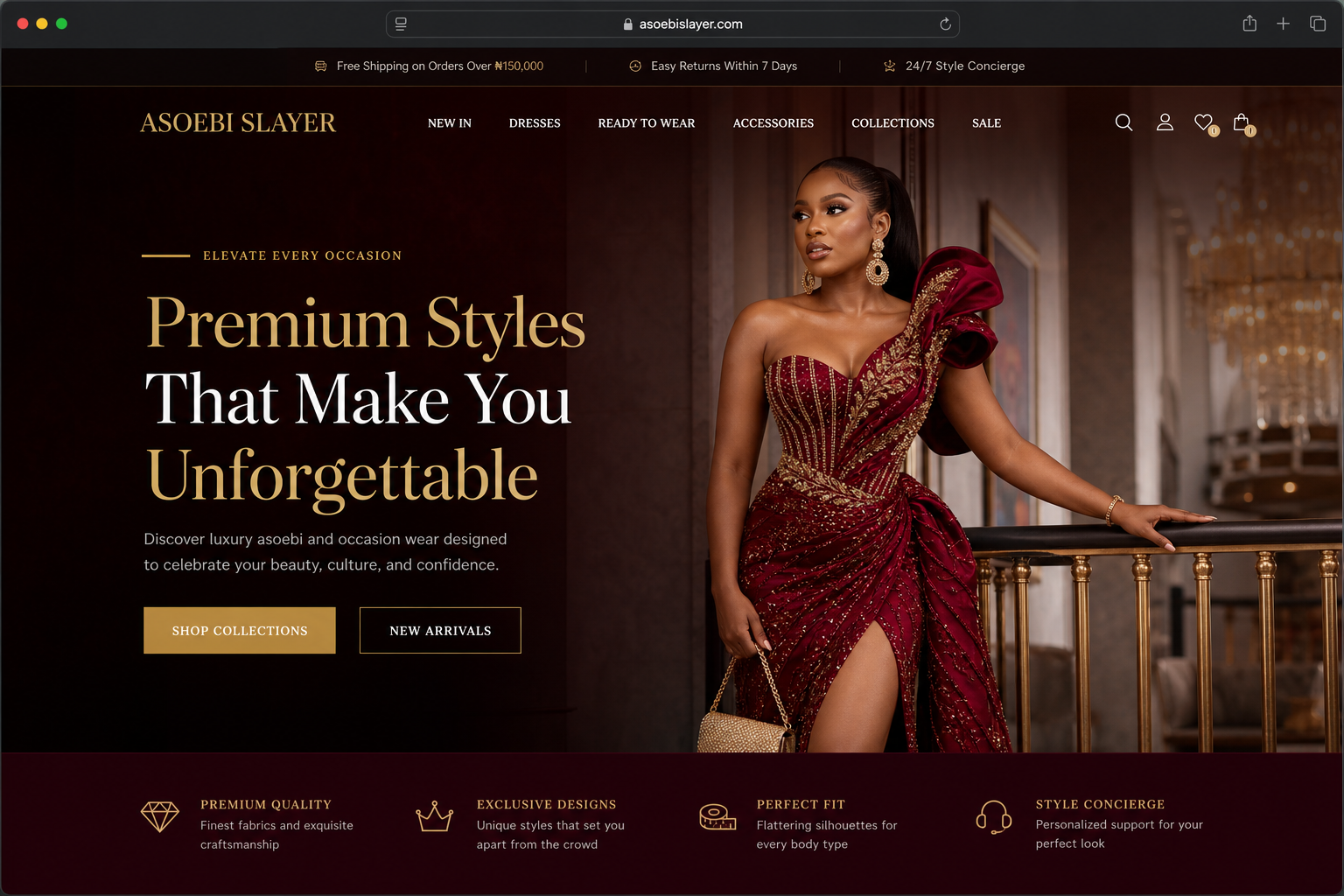Asoebi Slayer occasion wear e-commerce website showcase